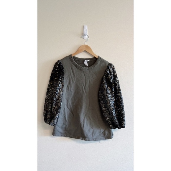 Anthropologie Amandi Floral Puff Sleeve Crewneck Sweatshirt - Picture 3 of 10